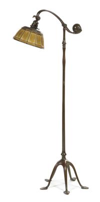 A Tiffany Studios Favrile Glass and Bronze Counter Balance Linen Fold Floor Lamp Diameter of shade 9 1/4 inches, height overall 51 1/4