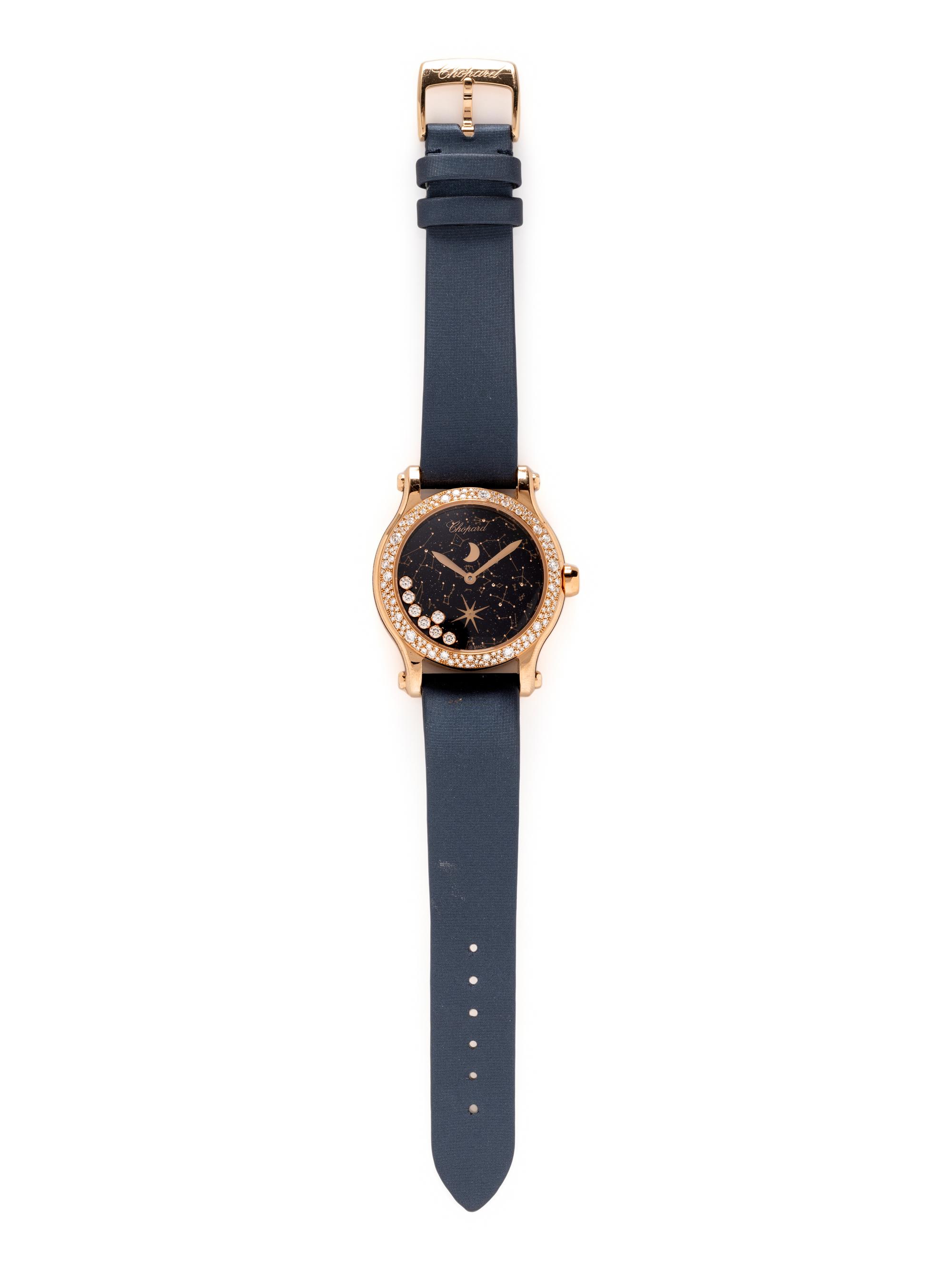 CHOPARD, ROSE GOLD AND DIAMOND 'HAPPY SPORT' MOON PHASE WATCH
