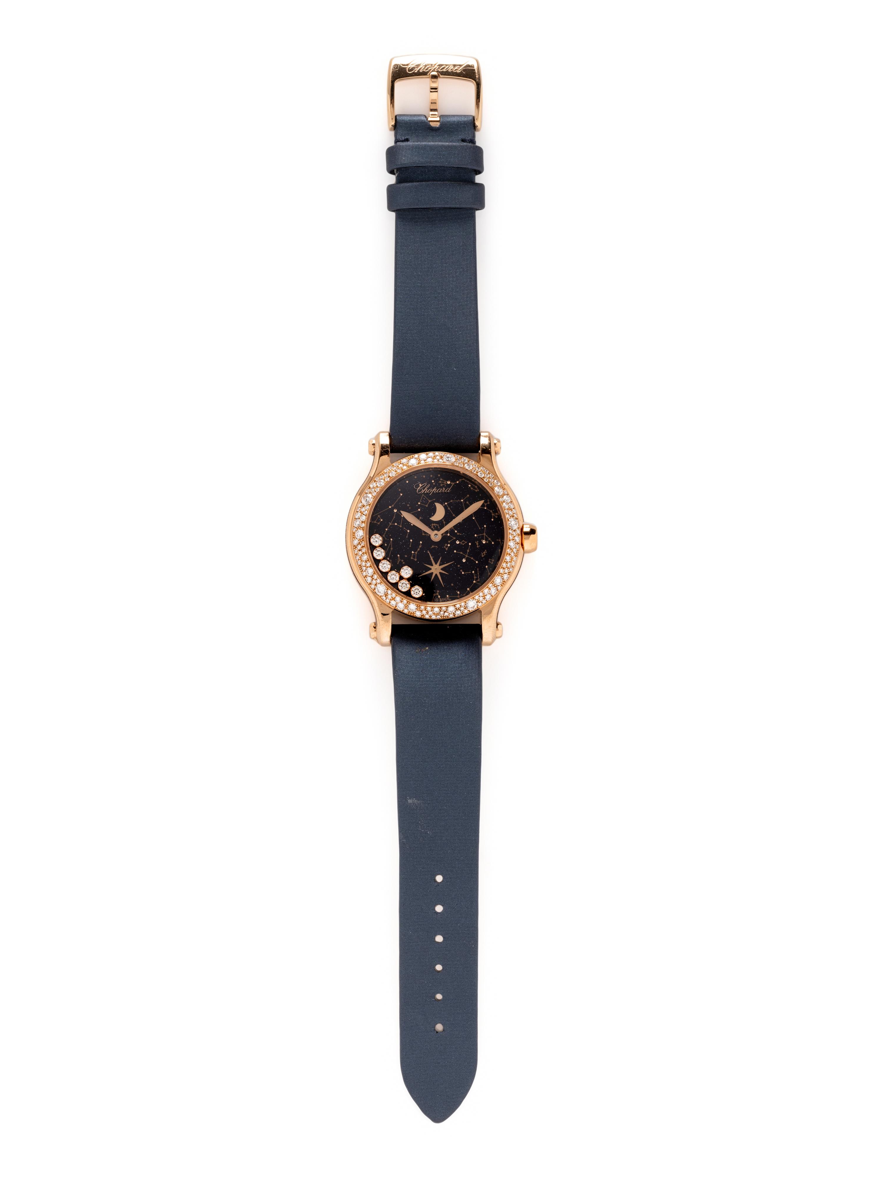 CHOPARD, ROSE GOLD AND DIAMOND 'HAPPY SPORT' MOON PHASE WATCH