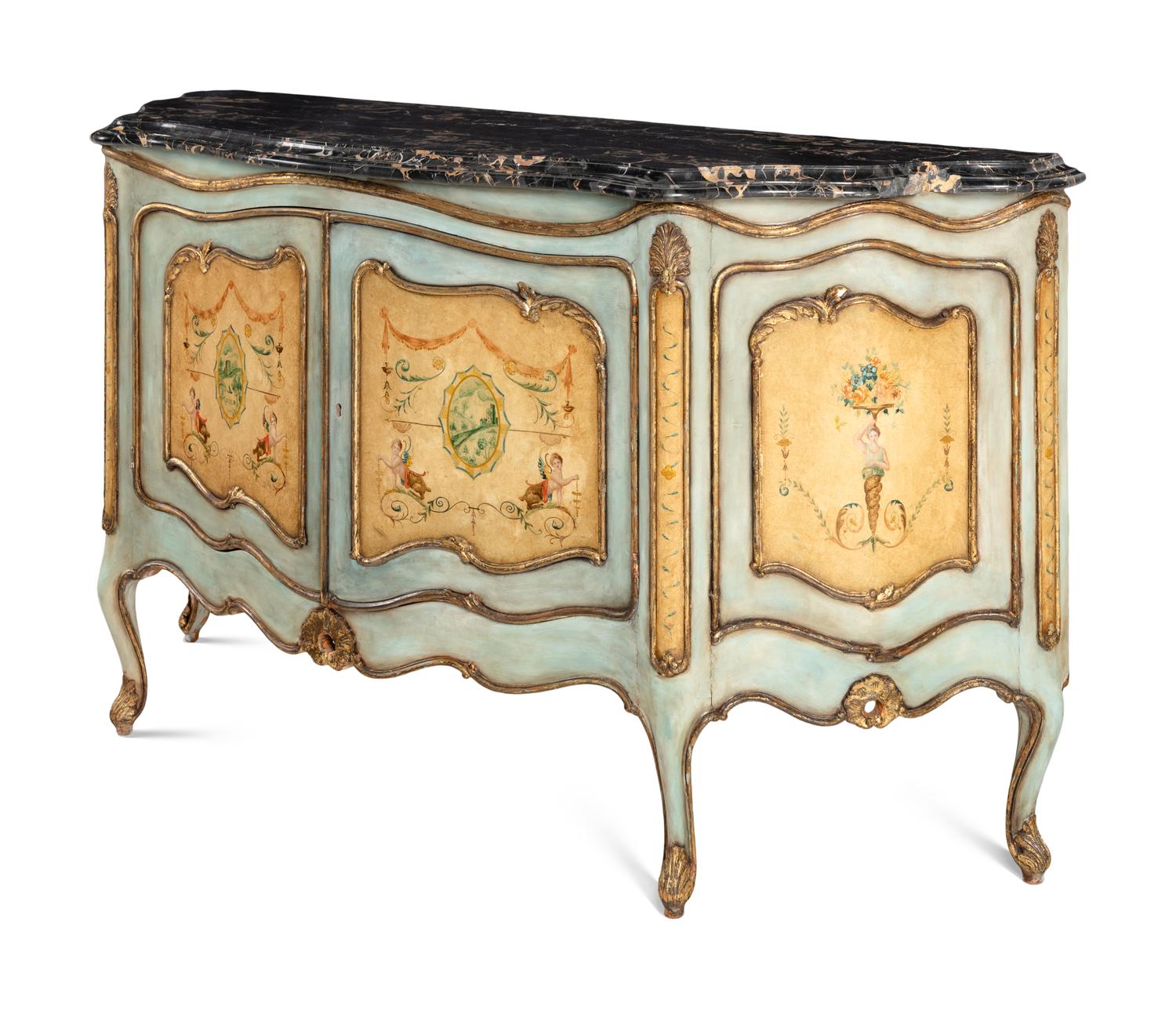 A Venetian Style Painted Marble-Top Commode