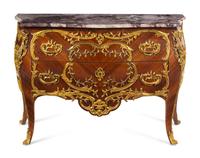 A Louis XV Style Gilt Metal Mounted Kingwood Marble-Top Bombé Commode