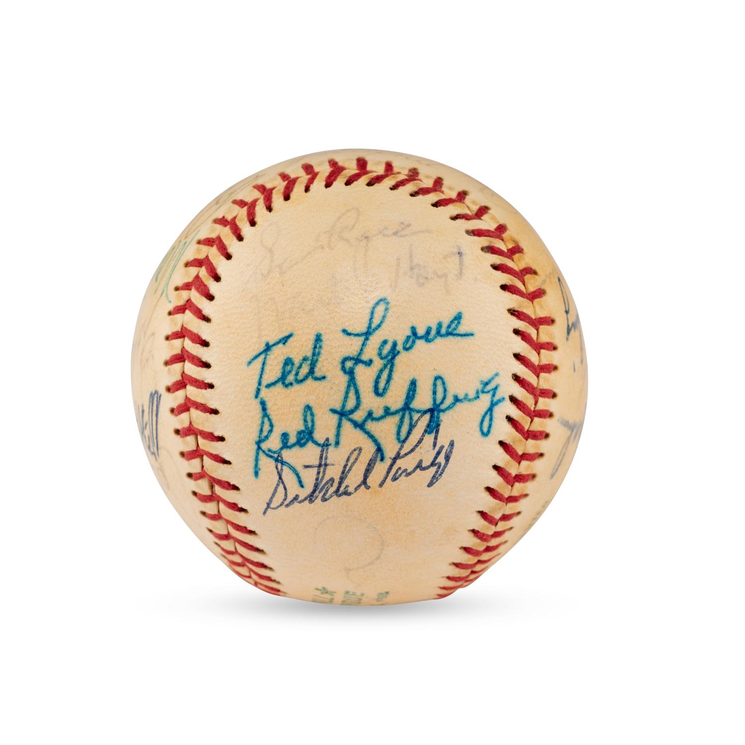 A 1972 Hall of Fame Weekend Multi Signed Autograph Baseball Featuring Hank Greenberg, Satchel Paige and Casey Stengel (JSA Letter of Authenticity),