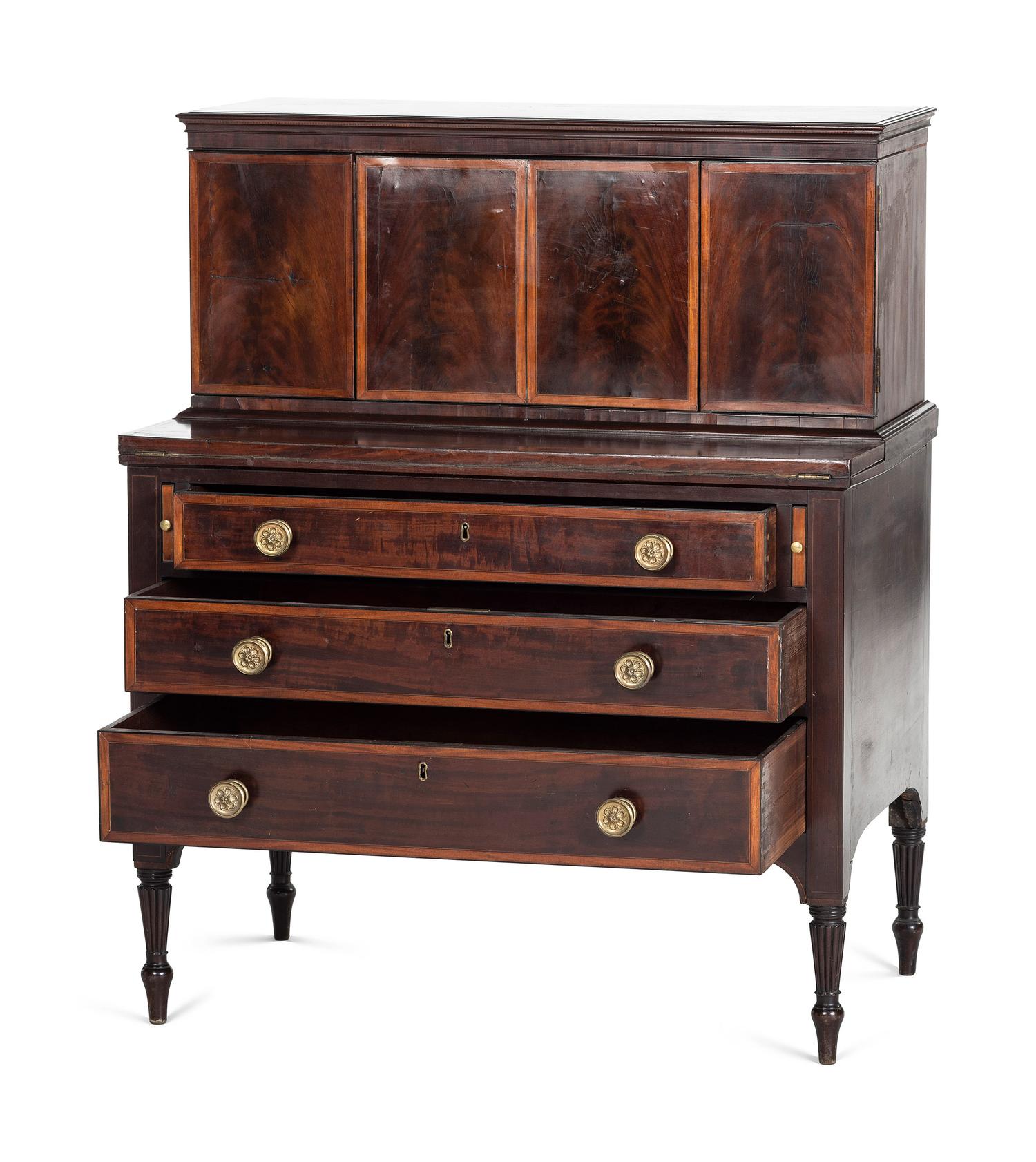 A Federal Cross-Banded Mahogany Two-Part Writing Desk