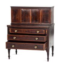 A Federal Cross-Banded Mahogany Two-Part Writing Desk