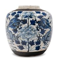 Two Chinese Underglaze Blue Crackle Glazed and Iron Decorated Porcelain Jars