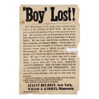 [1860 PRESIDENTIAL CAMPAIGN]. 'Boy' Lost! Left Washington DC...Answers to the name of "Little Giant." N.p., n.p., n.d. [ca 1860].