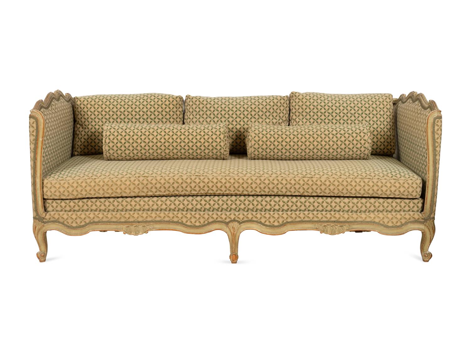 A French Provincial Green and Cream-Painted Beech Daybed