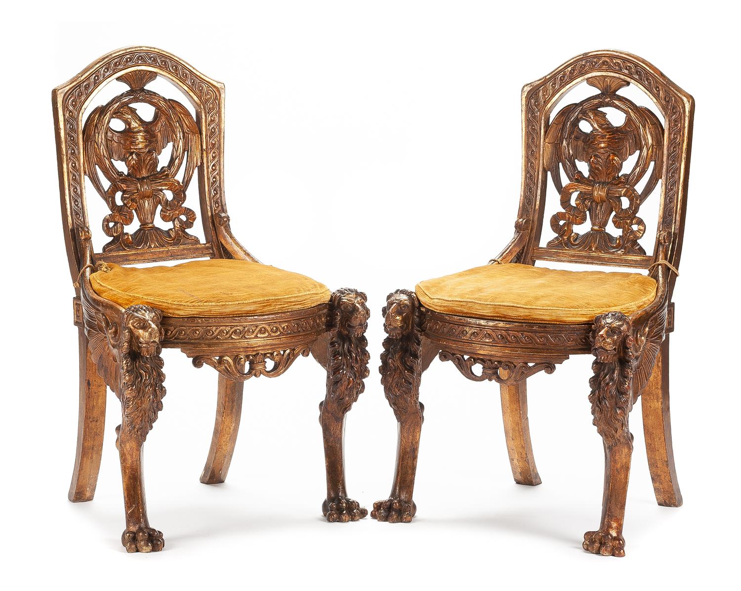 A Pair of Continental Carved Side Chairs Height 36 1/2 inches. — 19TH CENTURY