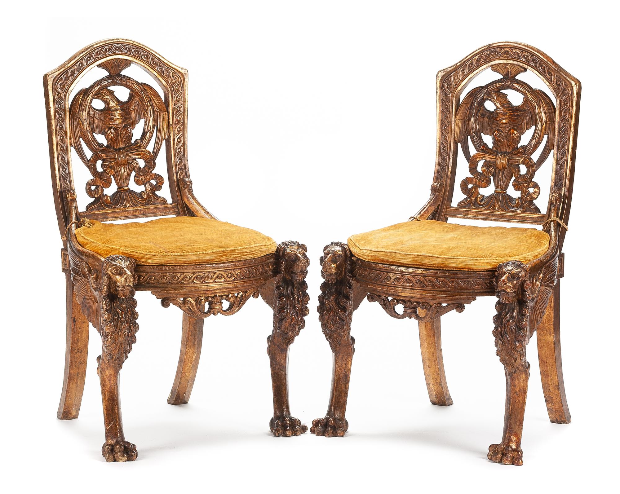 A Pair of Continental Carved Side Chairs Height 36 1/2 inches. — 19TH CENTURY