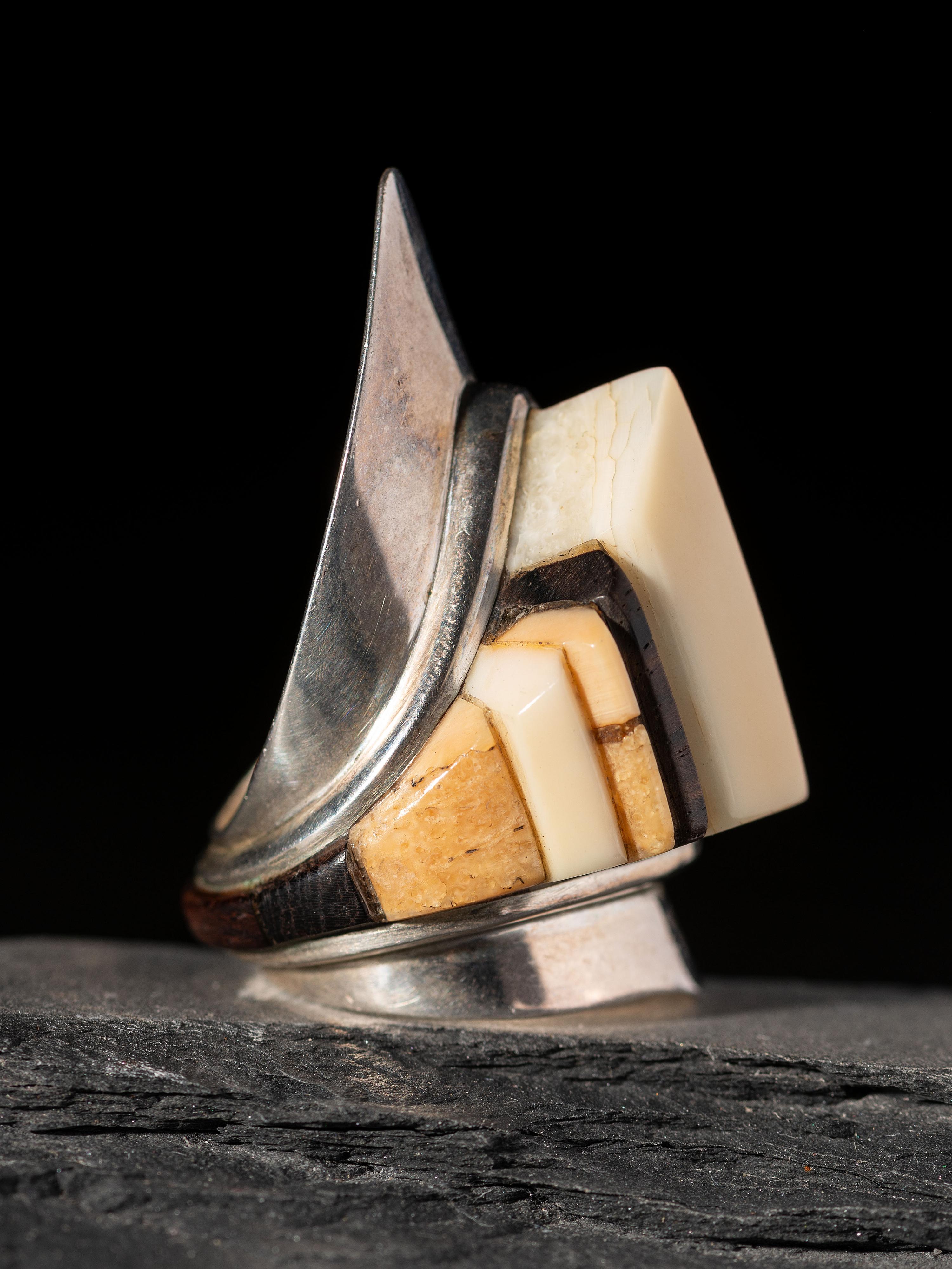 Silver Shield Ring, with Inlay