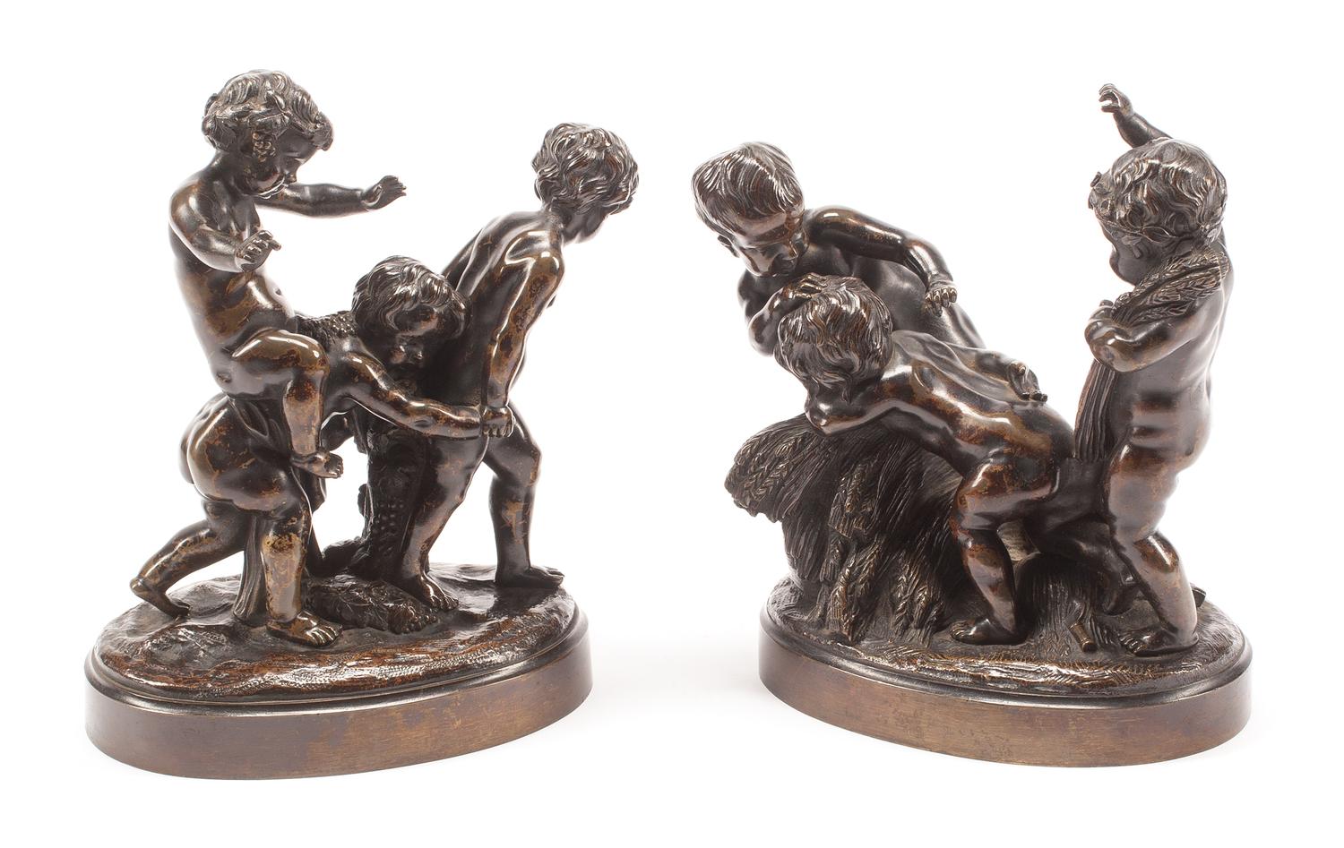A Pair of French Bronze Figural Groups Height of first 9 1/2 inches. — AFTER CLAUDE MICHEL (CLODION), 19TH CENTURY