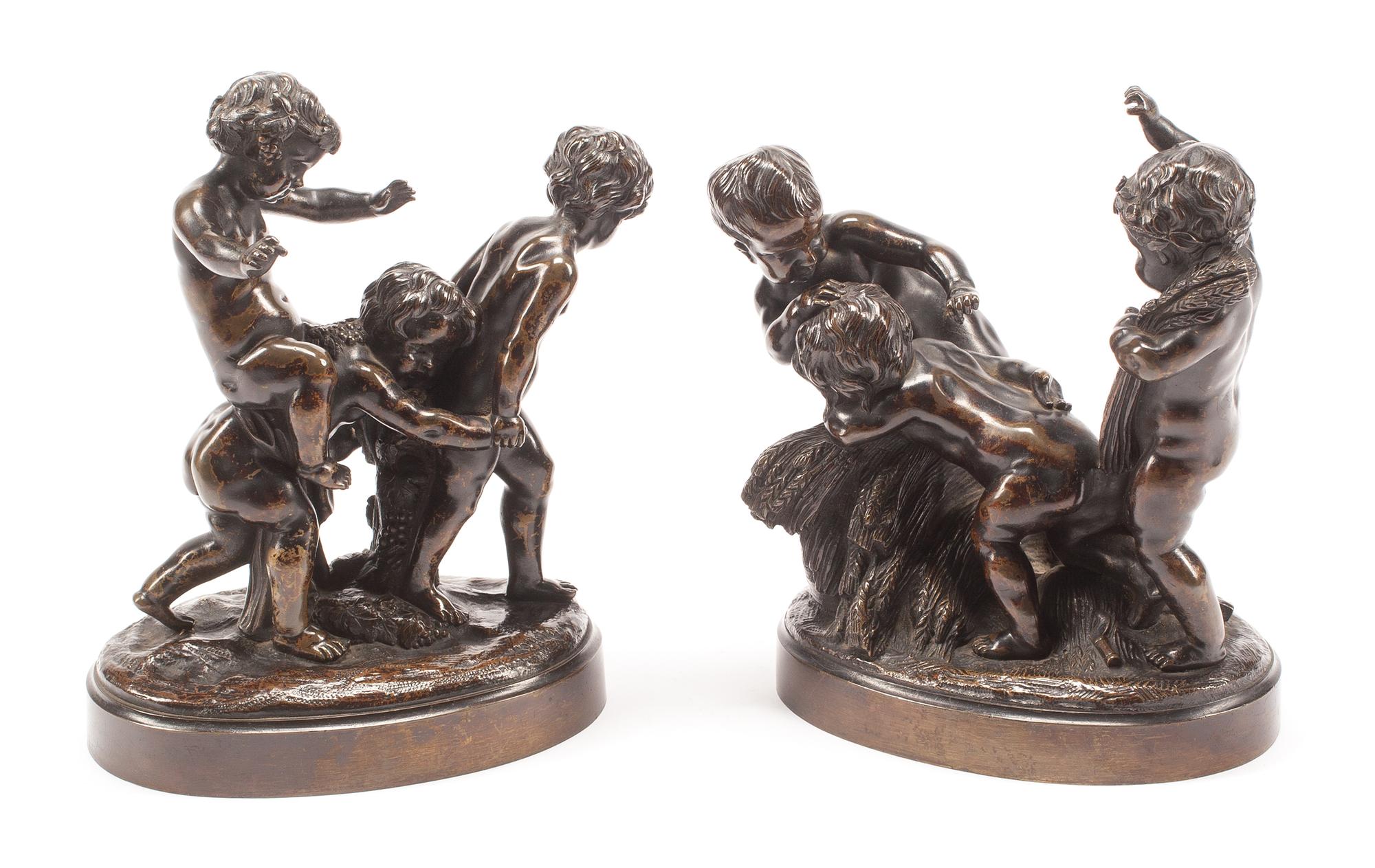 A Pair of French Bronze Figural Groups Height of first 9 1/2 inches. — AFTER CLAUDE MICHEL (CLODION), 19TH CENTURY
