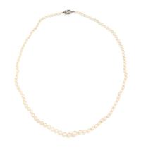 A Platinum, Diamond and Graduated Cultured Pearl Necklace,