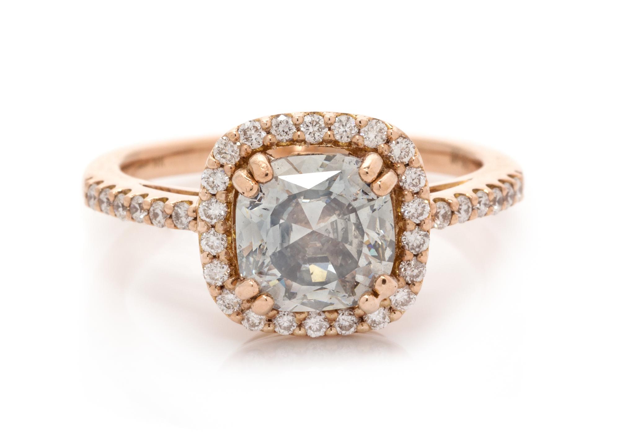 A 14 Karat Rose Gold, Fancy Gray Diamond and Diamond Ring, 2.70 dwts.