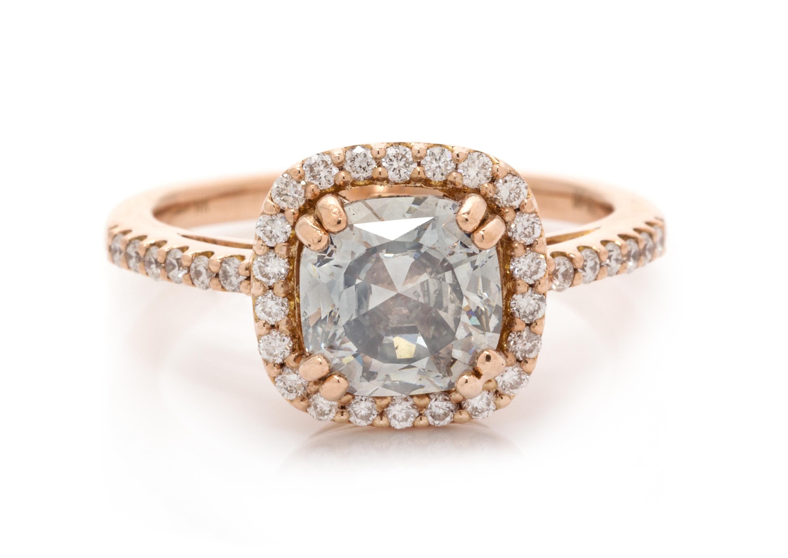 A 14 Karat Rose Gold, Fancy Gray Diamond and Diamond Ring, 2.70 dwts.