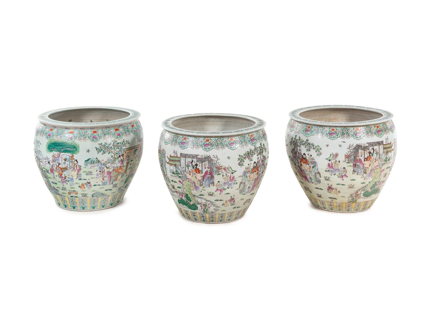 A Set of Three Chinese Enameled Porcelain Jardinières