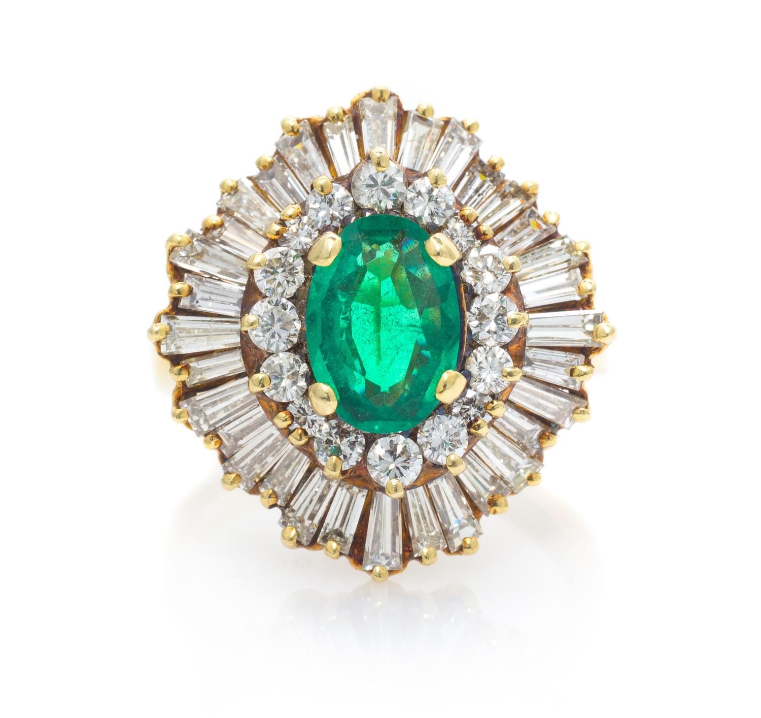 A 14 Karat Yellow Gold, Diamond and Emerald Ring, 5.20 dwts.