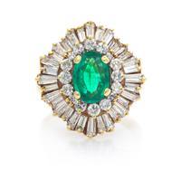 A 14 Karat Yellow Gold, Diamond and Emerald Ring, 5.20 dwts.