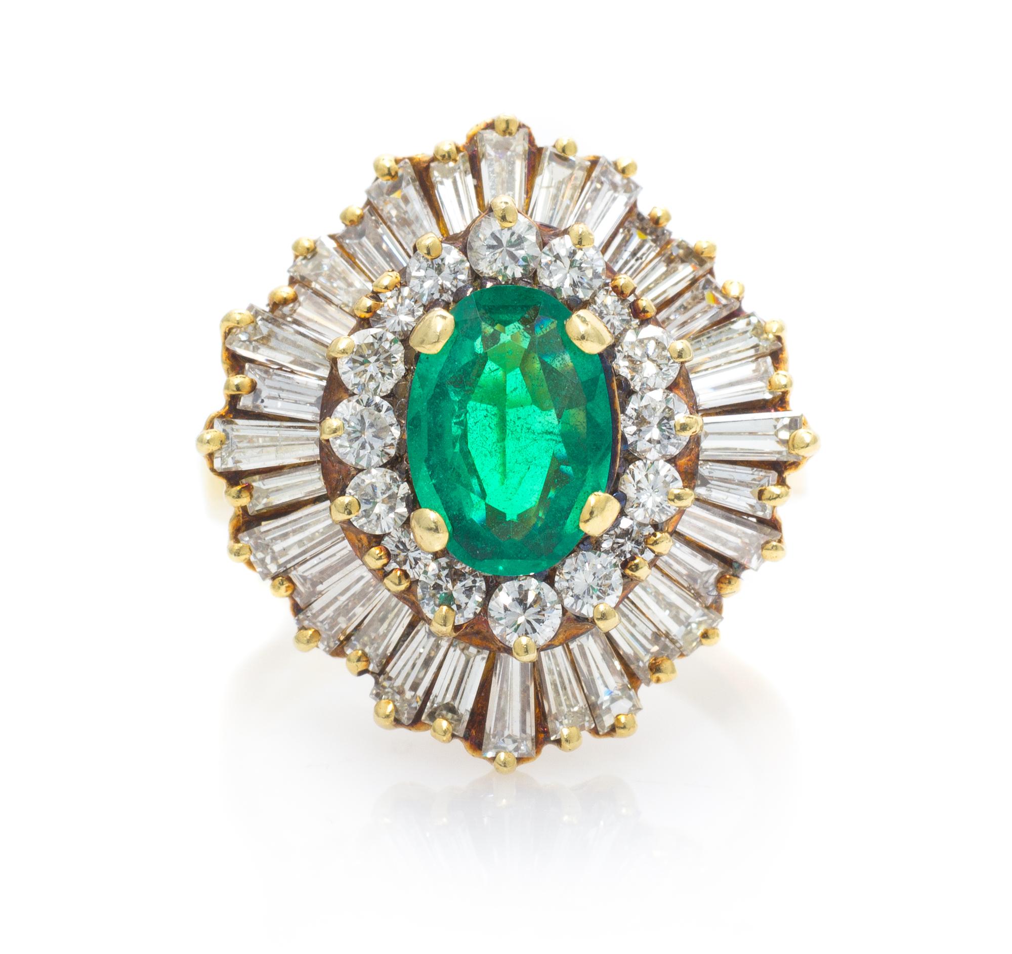 A 14 Karat Yellow Gold, Diamond and Emerald Ring, 5.20 dwts.