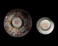 Two Chinese Famille Rose Porcelain Wares, Late Qing/Republic Period 晚清/民國 粉彩花鳥紋雙耳壺及百花不落地碗