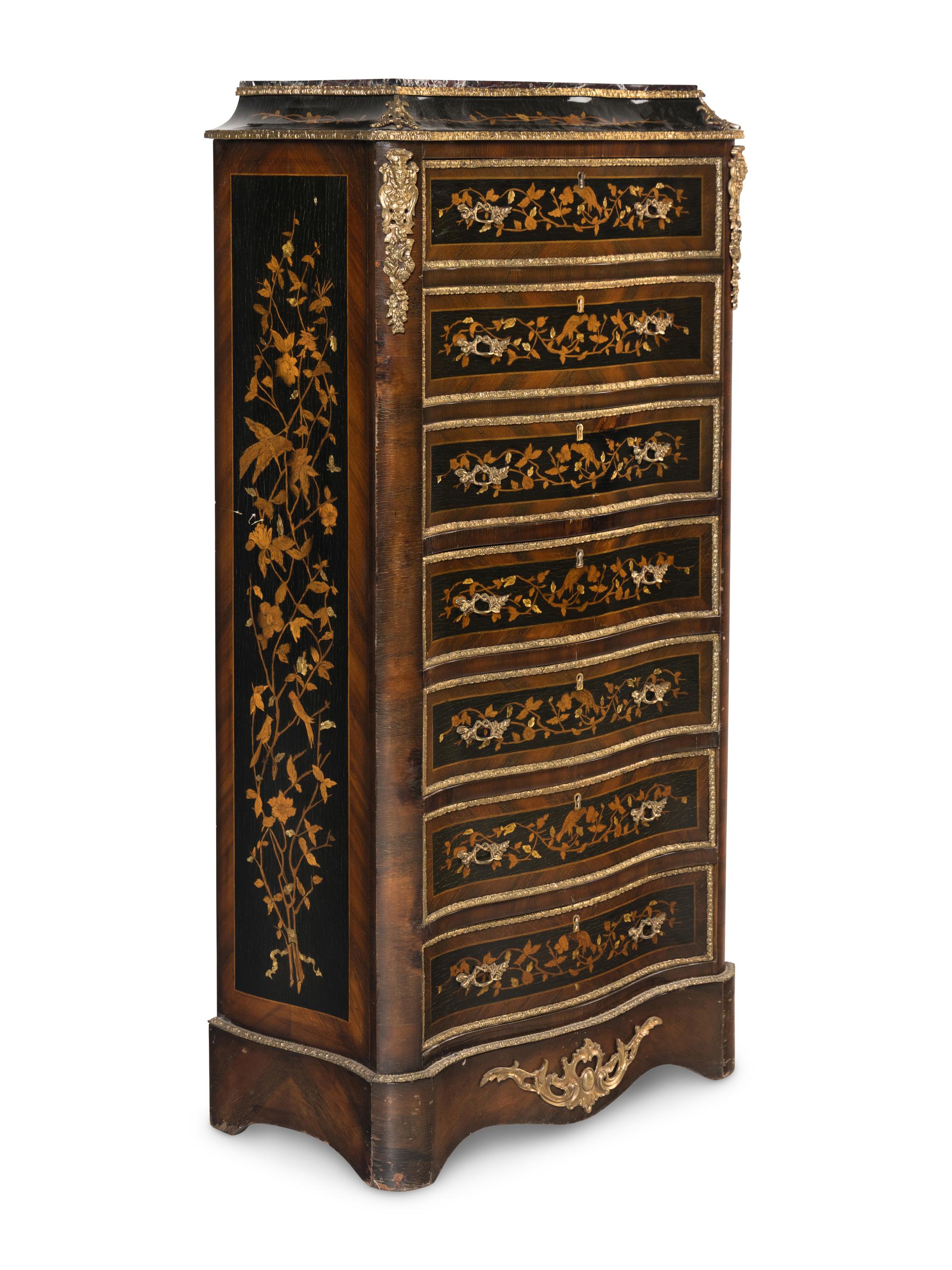 A Napoleon III Marquetry and Marble-Top Secrétaire à Abbatant