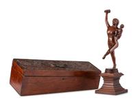 An American Carved Cherrywood Bacchante and Infant Sculpture