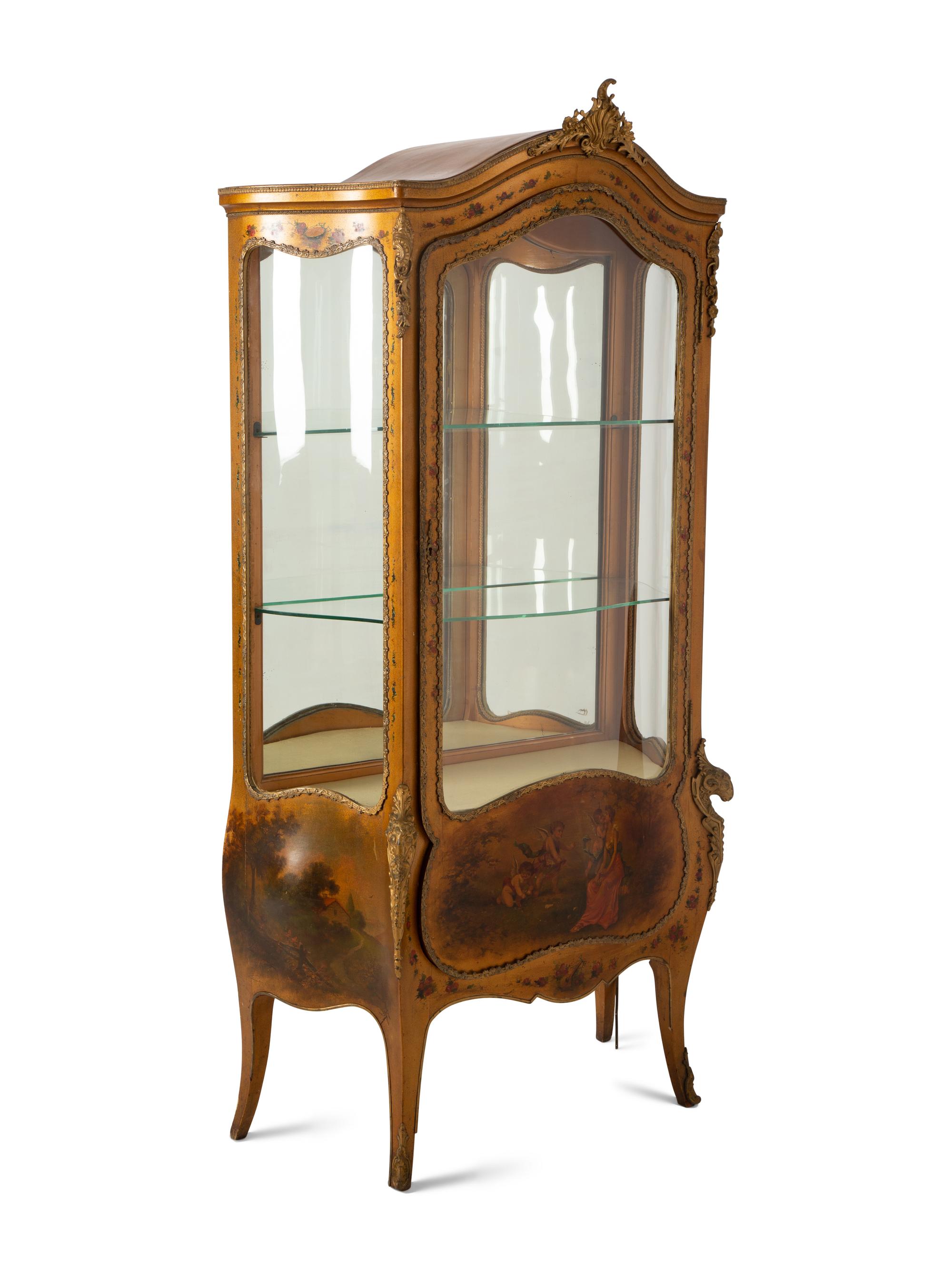A Louis XV Style Giltwood Vernis Martin Vitrine Cabinet