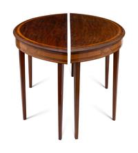 A Pair of George IV Mahogany and Satinwood Demilune Console Tables