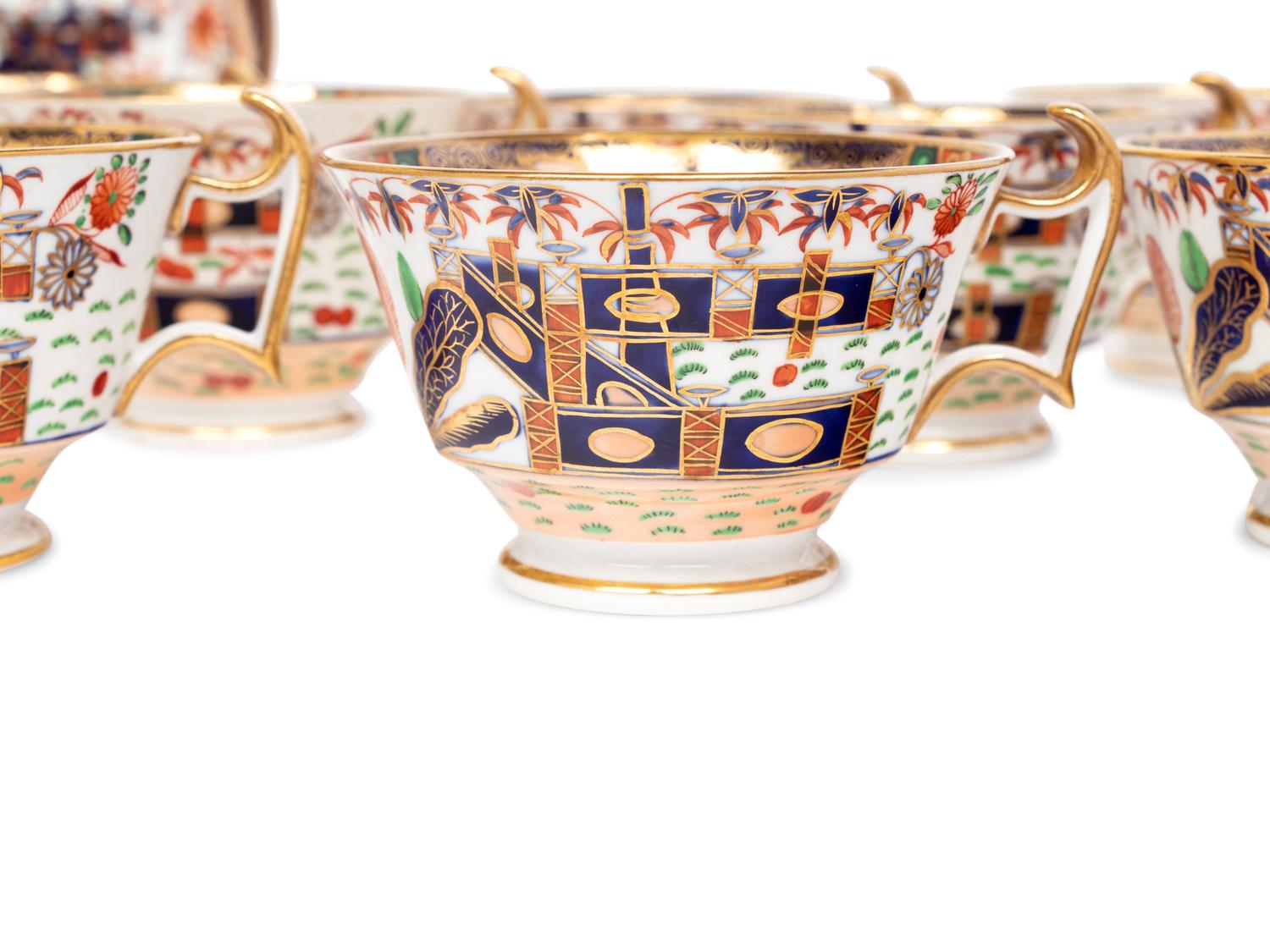 A Set of Twelve Spode Imari Style Porcelain Cups with Saucers