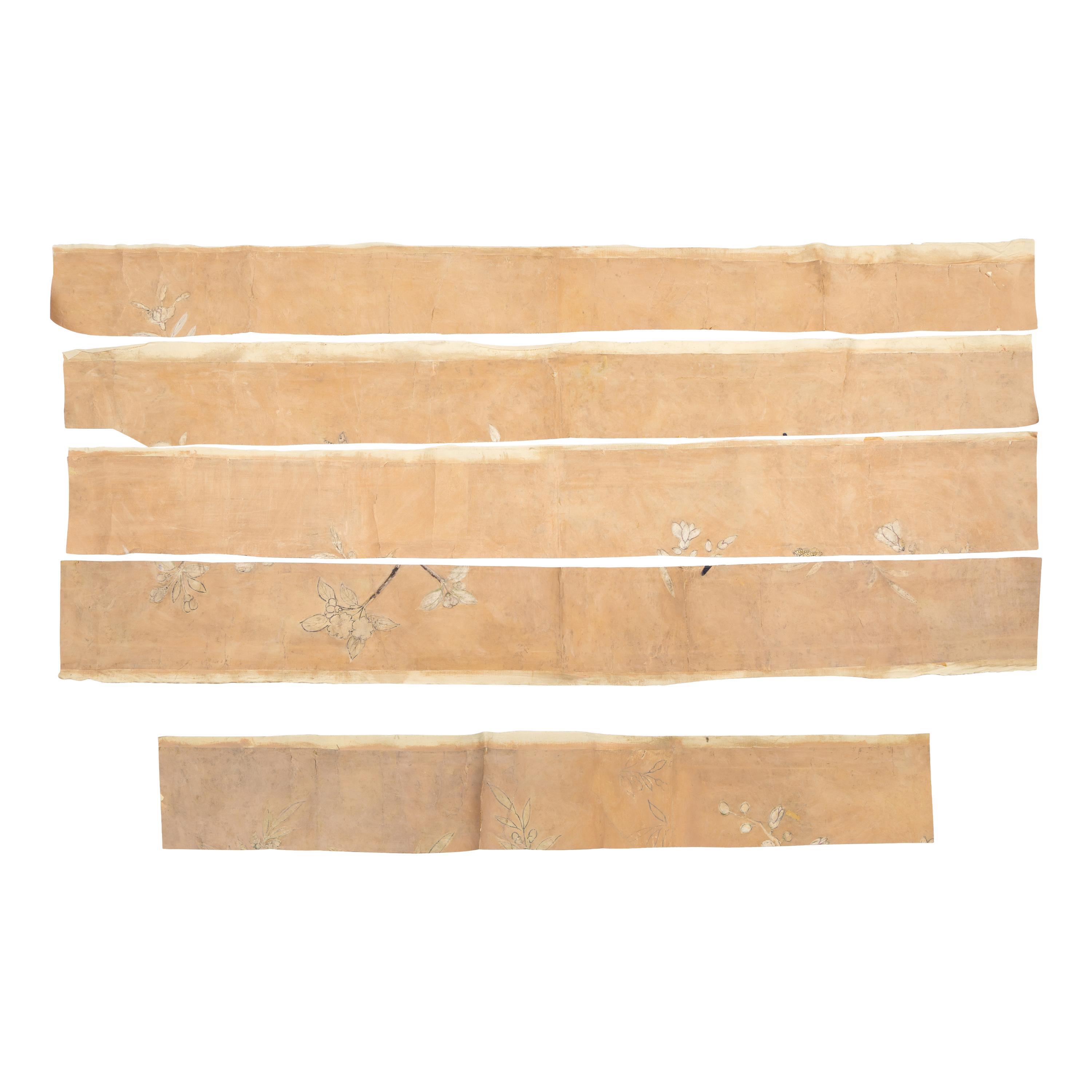 A Group of Chinese Hand-Painted Wallpaper Panels