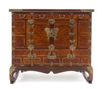 A Korean Brass Mounted Hardwood Chest Height 32 1/2 x length 37 x depth 18 inches. — 19TH CENTURY
