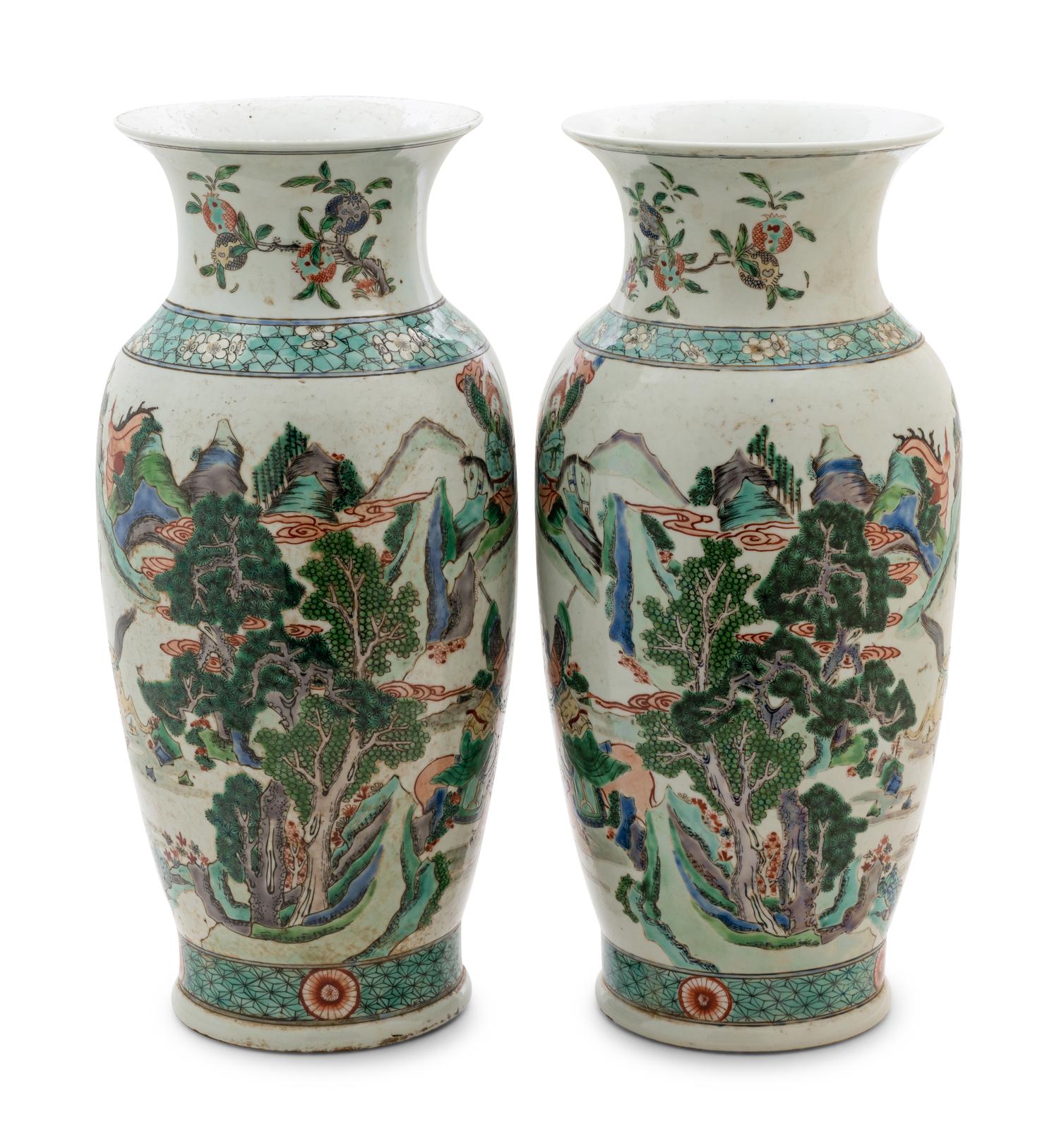 A Pair of Chinese Famille Verte Porcelain Vases