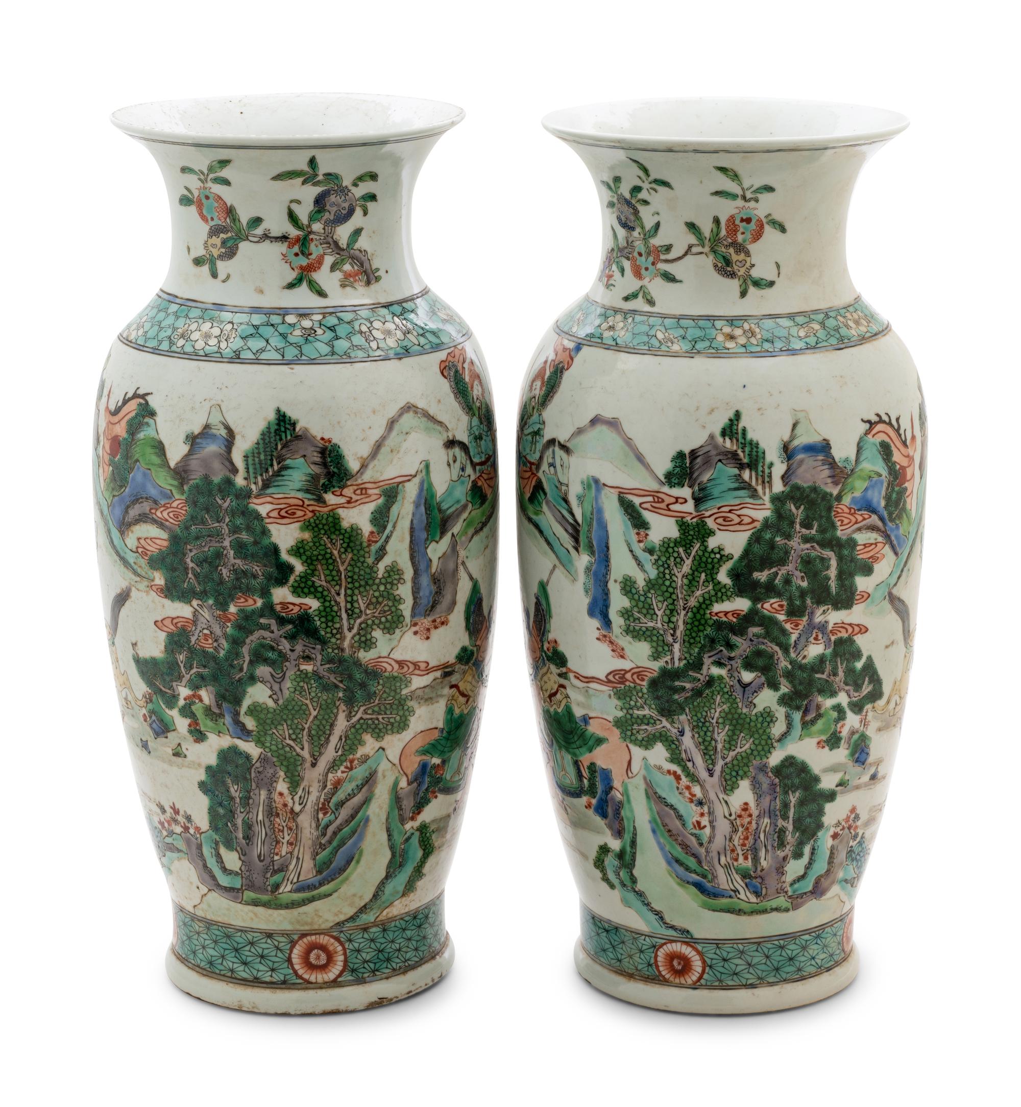 A Pair of Chinese Famille Verte Porcelain Vases