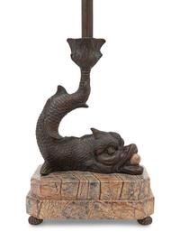 A Bronze and Marble Dolphin-Form Table Lamp