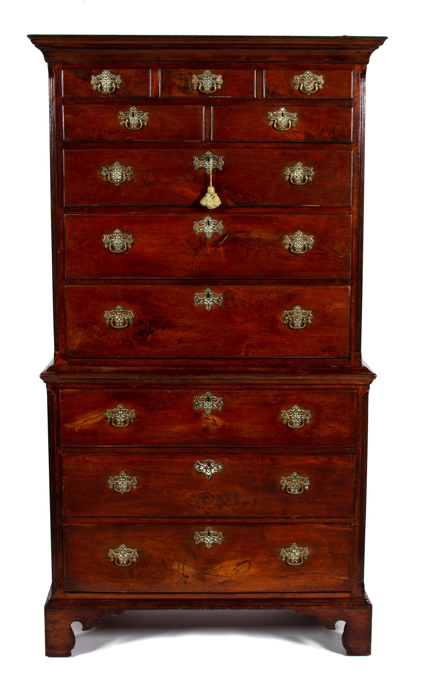 An American Chippendale Spanish Mahogany Chest on Chest Height 78 x width 41 1/2 x depth 21 3/8 inches. — CIRCA 1750
