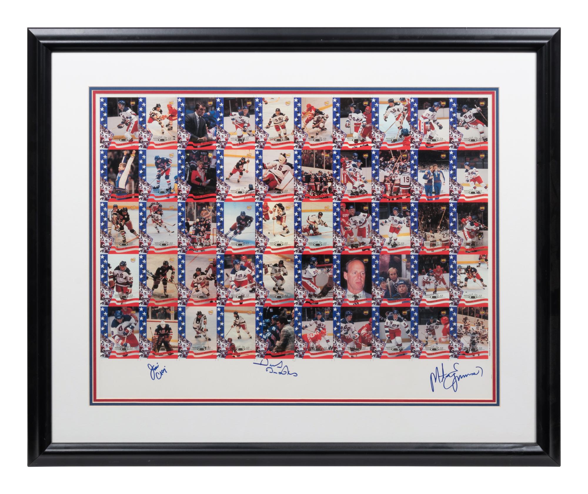 A Signed 1980 Miracle on Ice Hockey Team Uncut Trading Card Sheet,