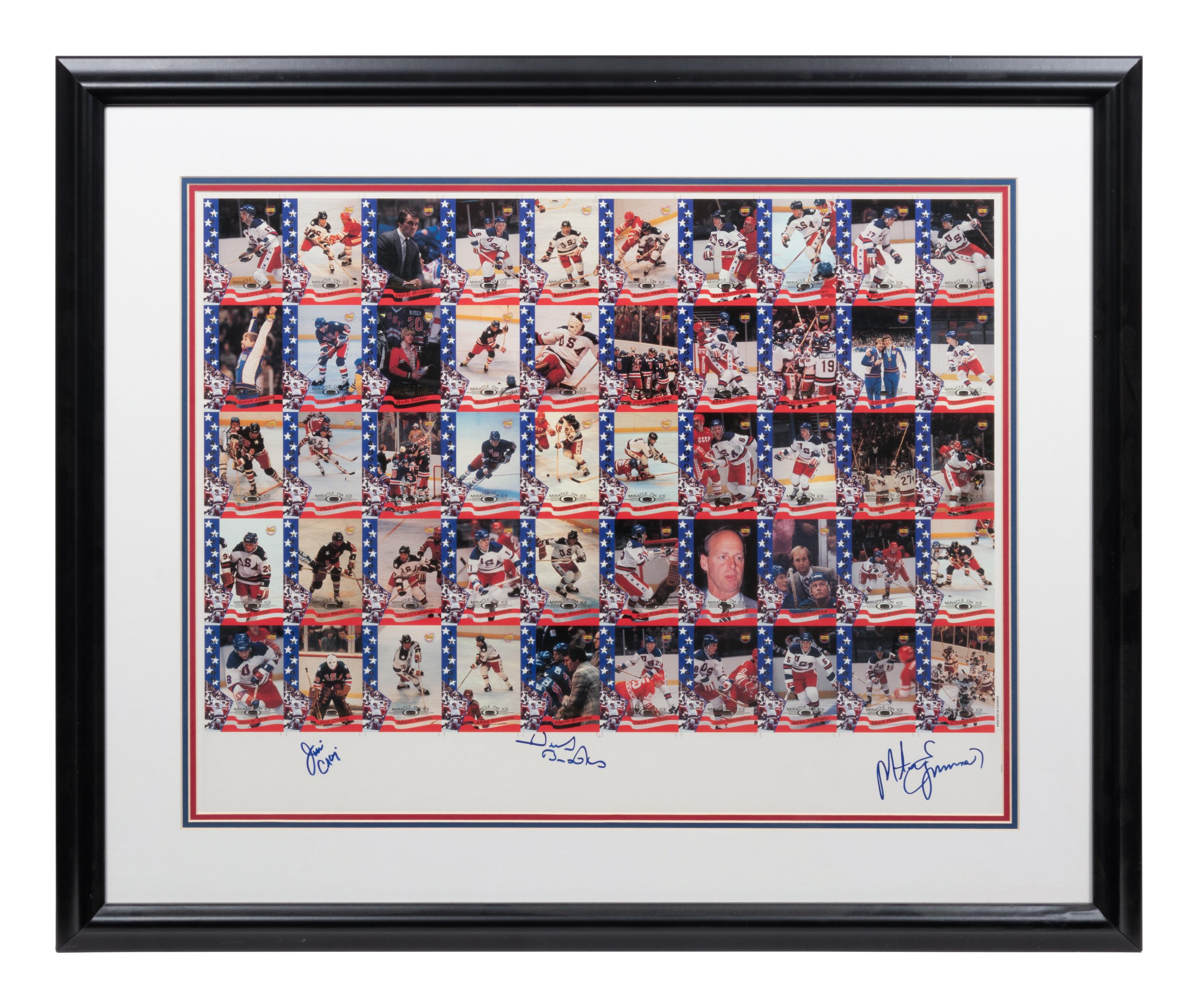A Signed 1980 Miracle on Ice Hockey Team Uncut Trading Card Sheet,