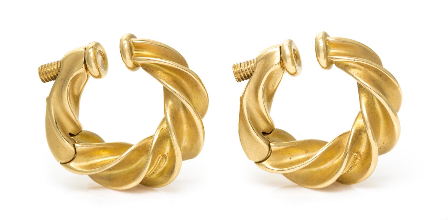 A Pair of 18 Karat Yellow Gold "Crazy Twist" Earclips, Schlumberger Studio for Tiffany & Co., 12.60 dwts.