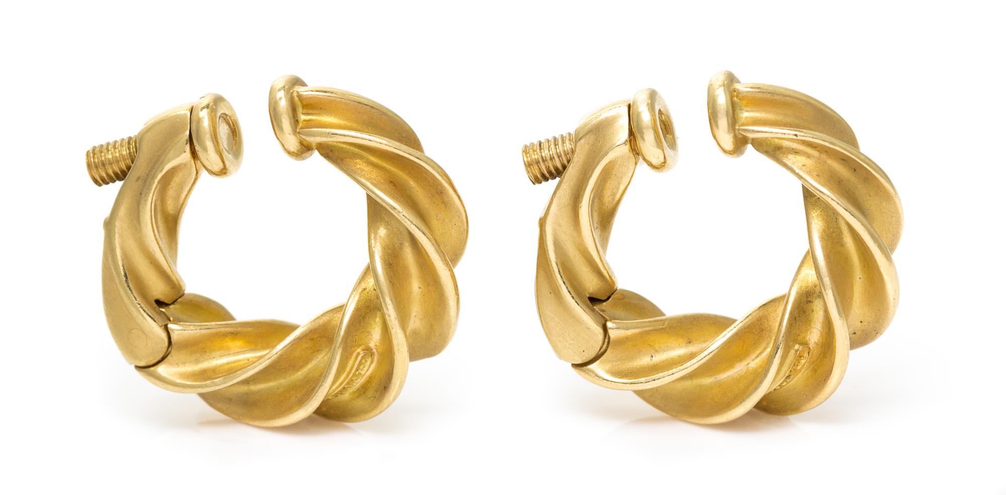 A Pair of 18 Karat Yellow Gold "Crazy Twist" Earclips, Schlumberger Studio for Tiffany & Co., 12.60 dwts.