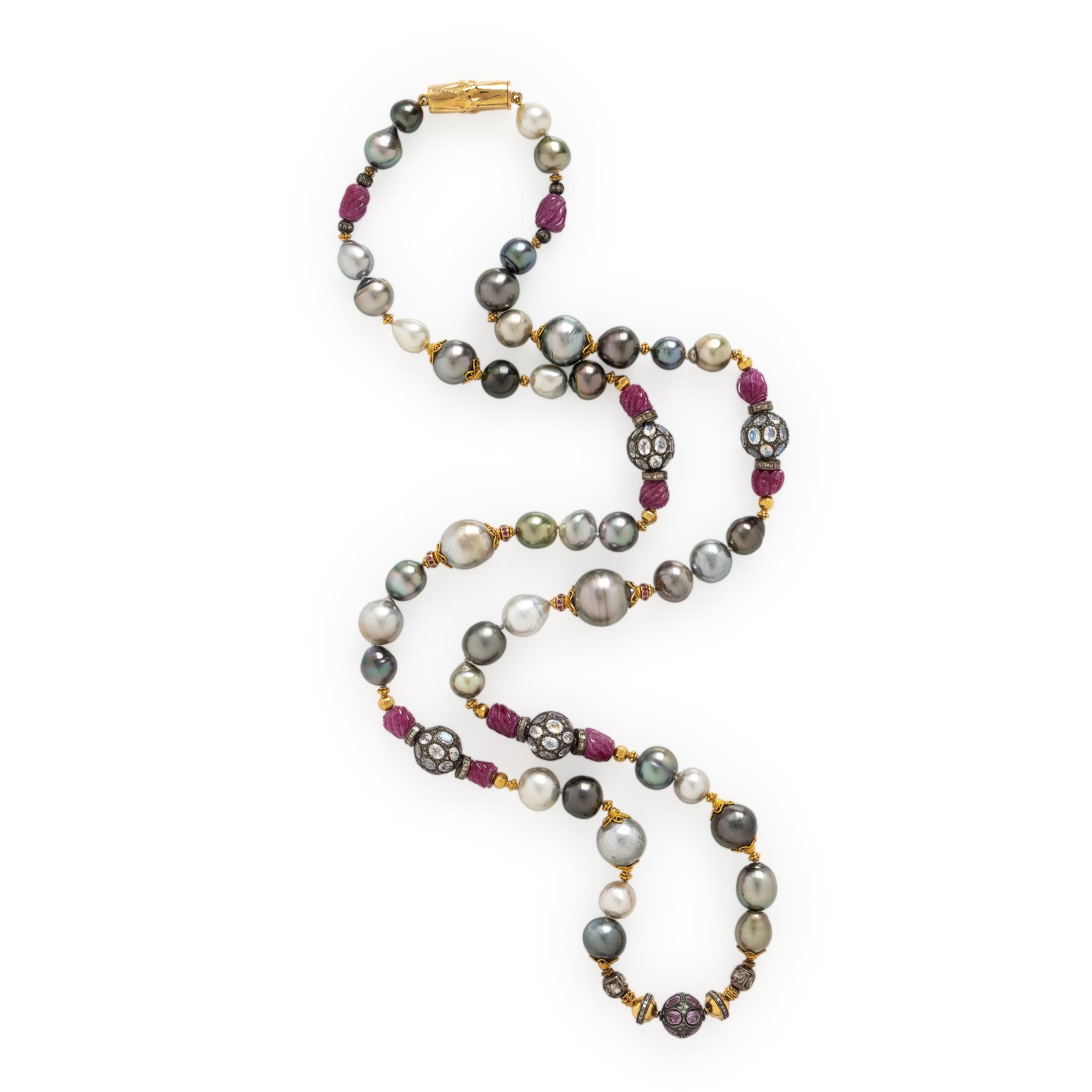 Verdura, Cultured Pearl, Diamond and Multigem Necklace