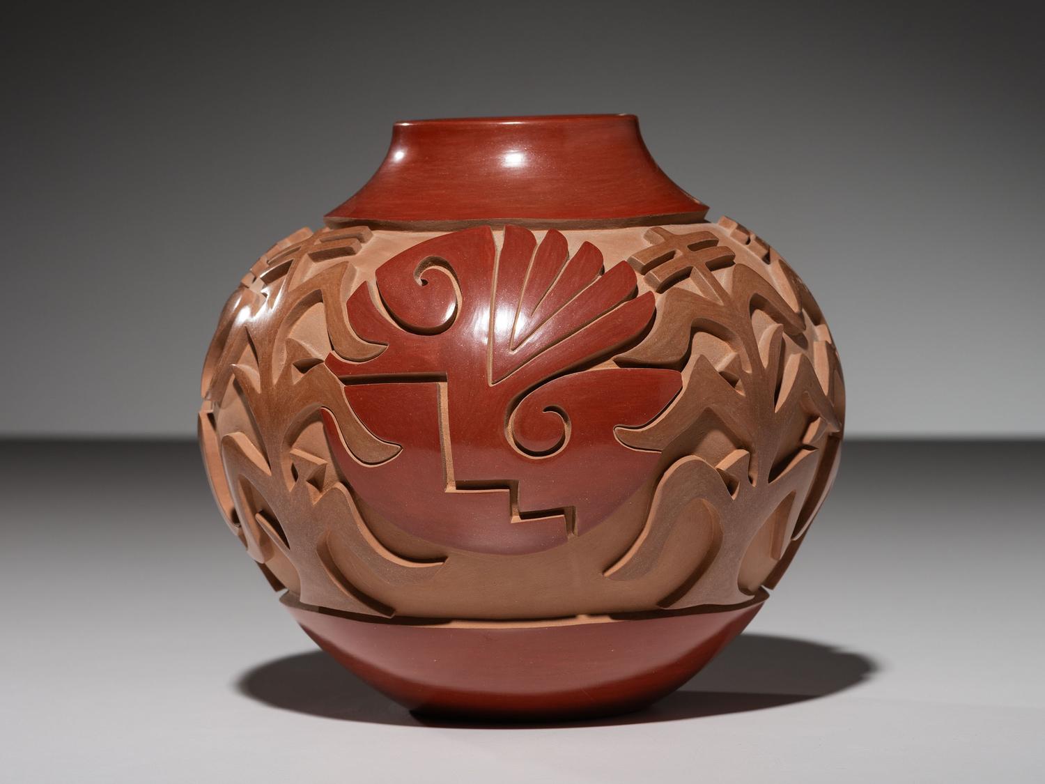 Carved Polychrome Pottery Jar First Collaboration III/V