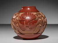 Carved Polychrome Pottery Jar First Collaboration III/V