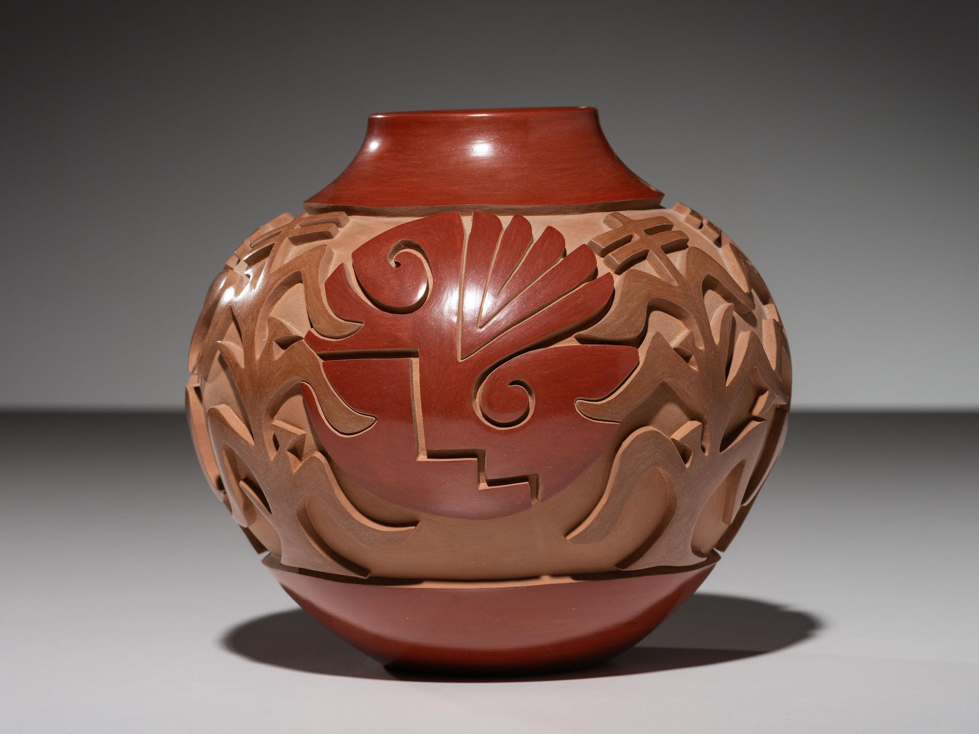 Carved Polychrome Pottery Jar First Collaboration III/V