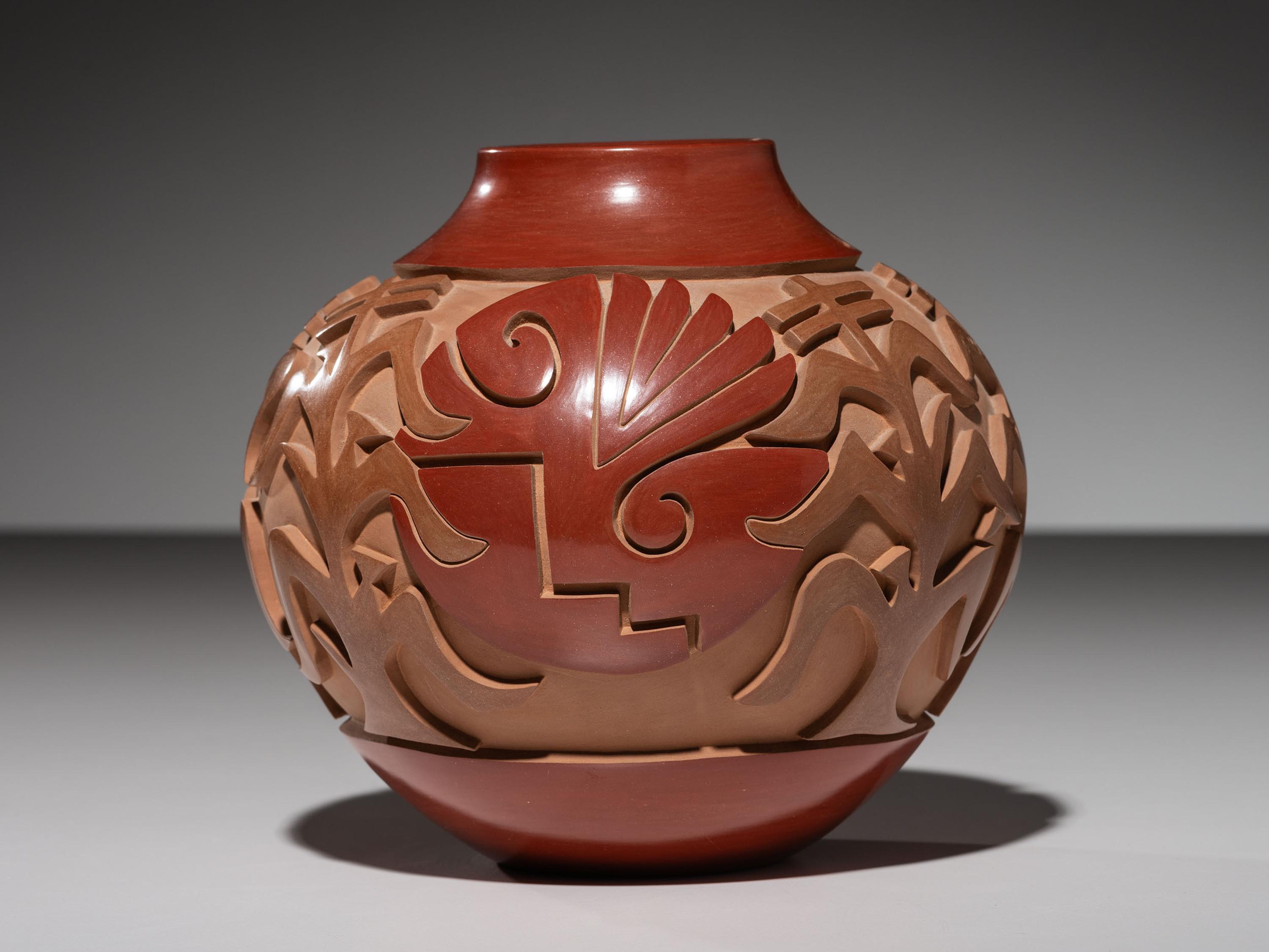 Carved Polychrome Pottery Jar First Collaboration III/V