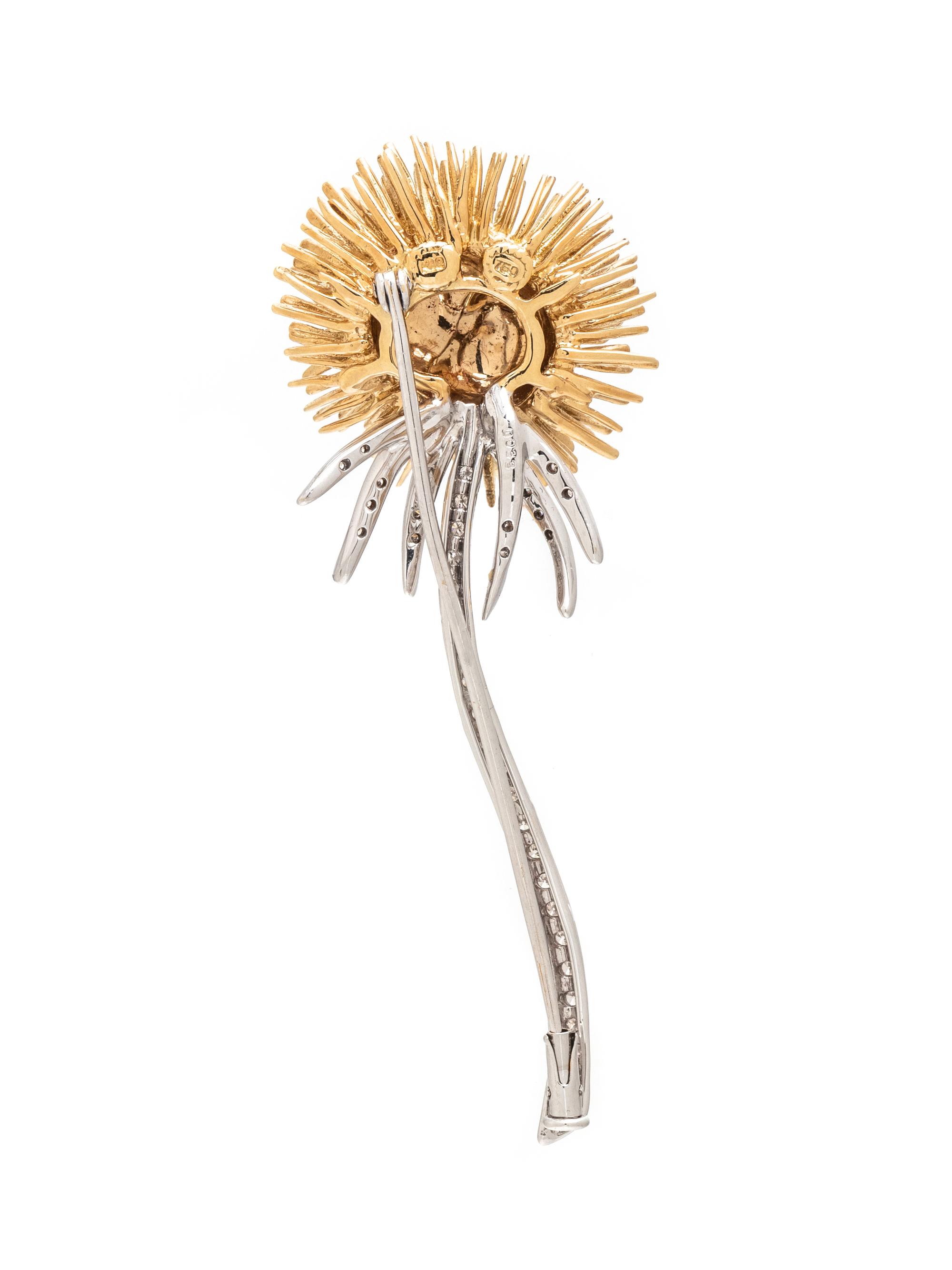 GOLD AND DIAMOND DANDELION BROOCH