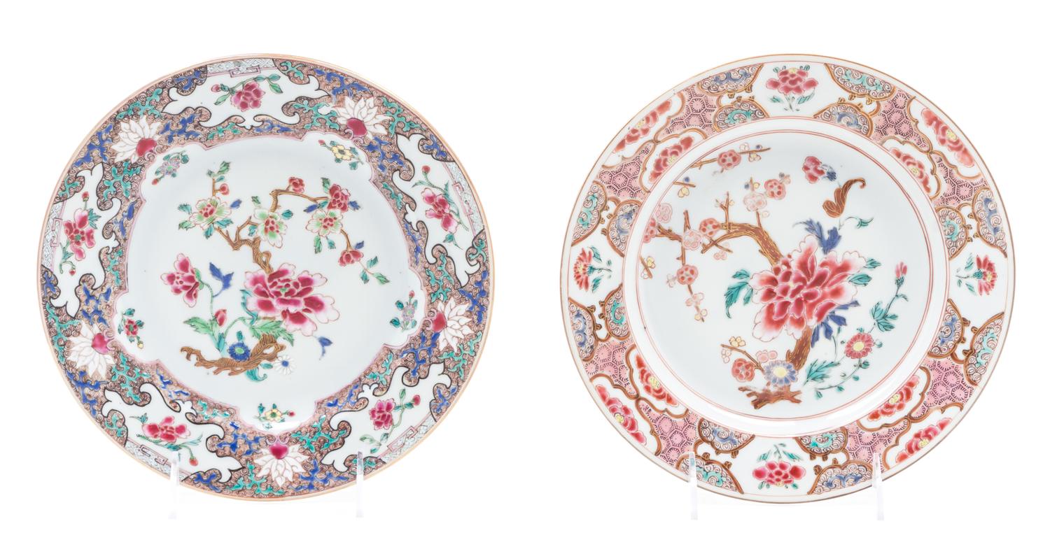 Two Chinese Export Famille Rose Plates Diameter 9 inches (each).