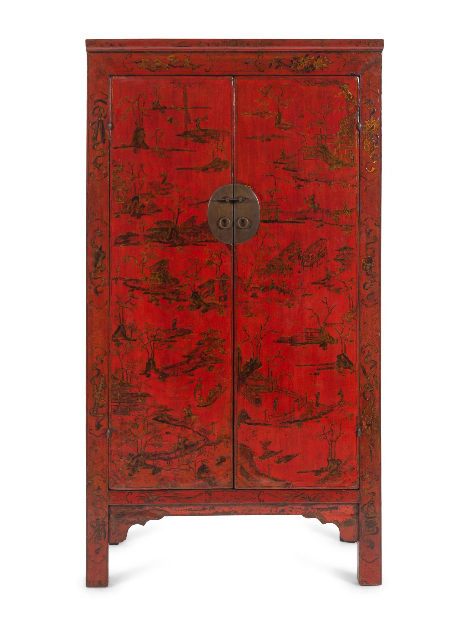 A Chinese Export Red Lacquer Cabinet