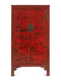 A Chinese Export Red Lacquer Cabinet