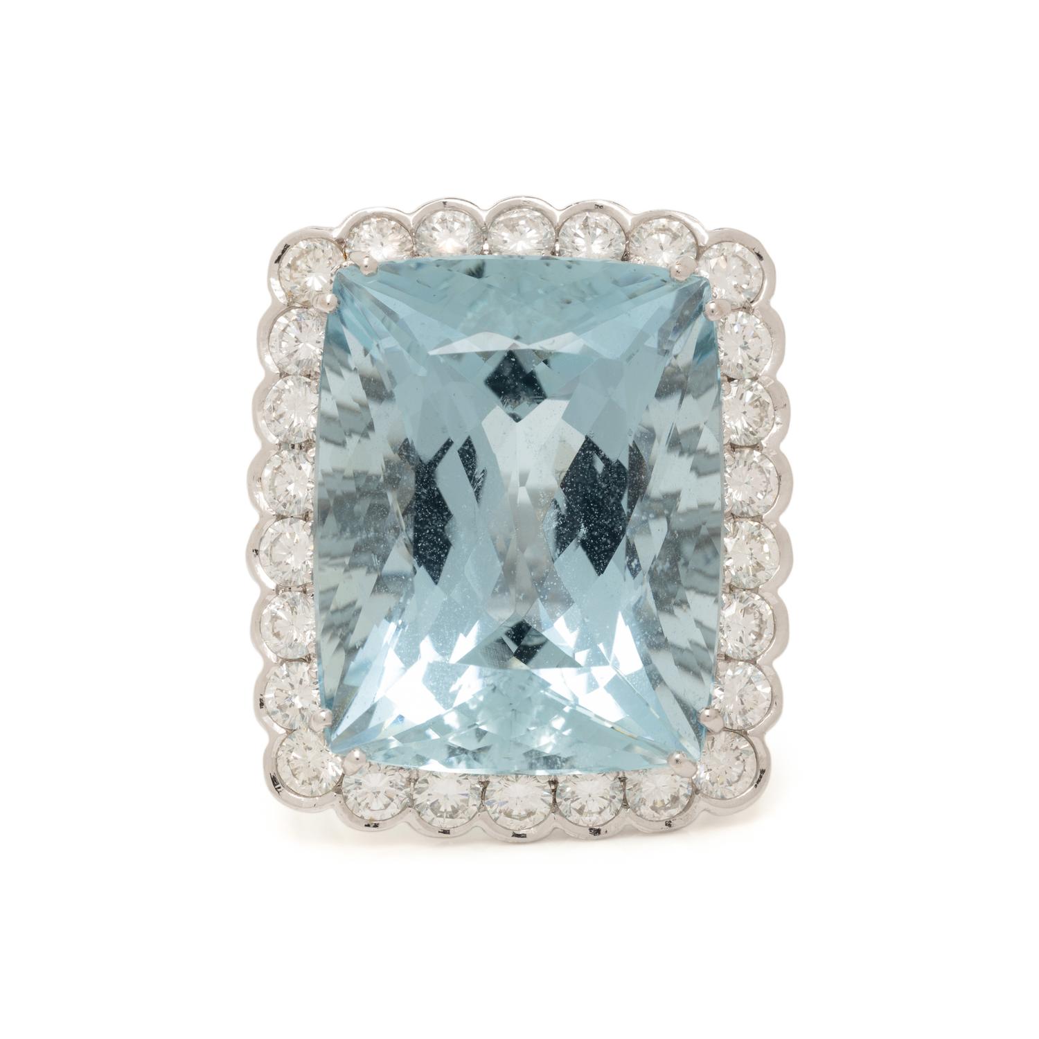 AQUAMARINE AND DIAMOND RING