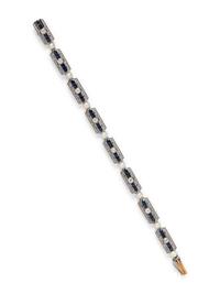 FRENCH, ANTIQUE, PLATINUM, CULTURED PEARL, DIAMOND, AND SAPPHIRE BRACELET
